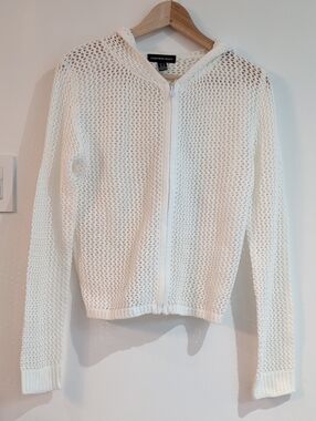 Streetwear Society Women's Cream Open-Knit Zip Hoodie Sweater